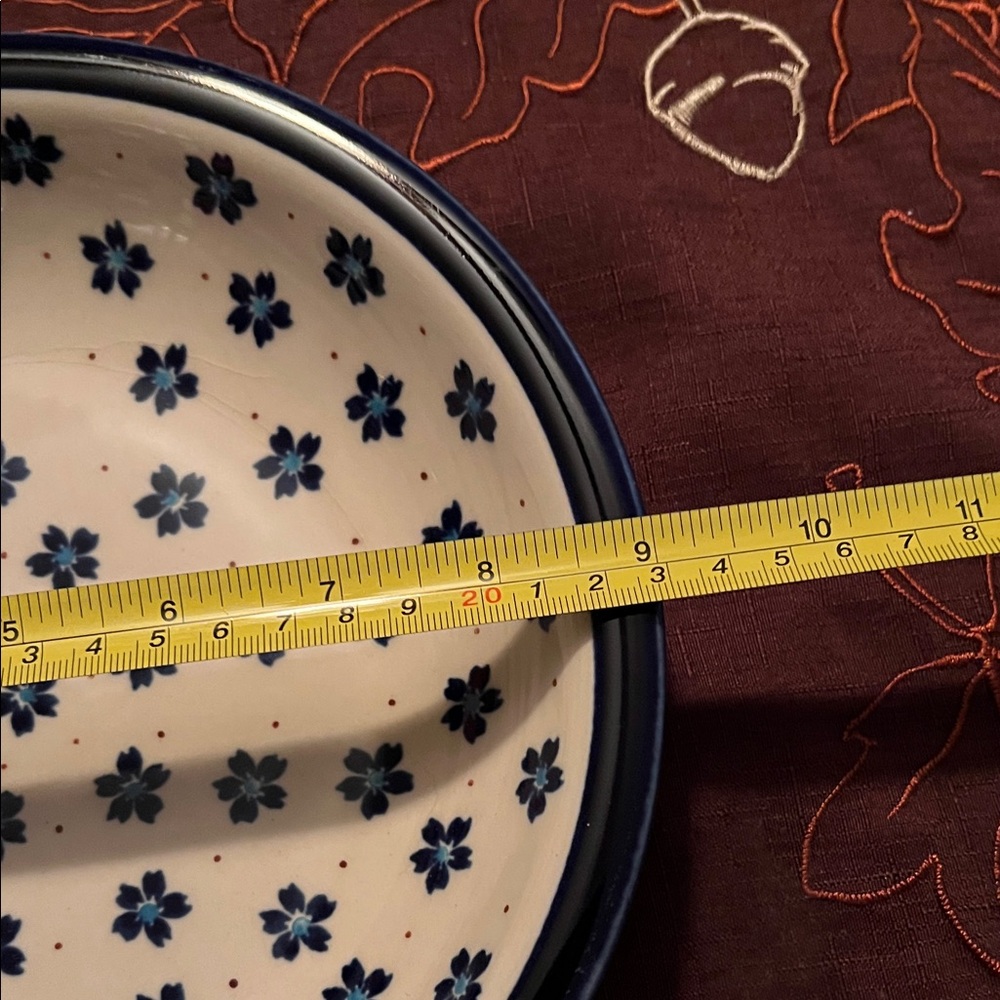 Polish Pottery Floral Blue and White Ceramic Bowl - Picture 6 of 7